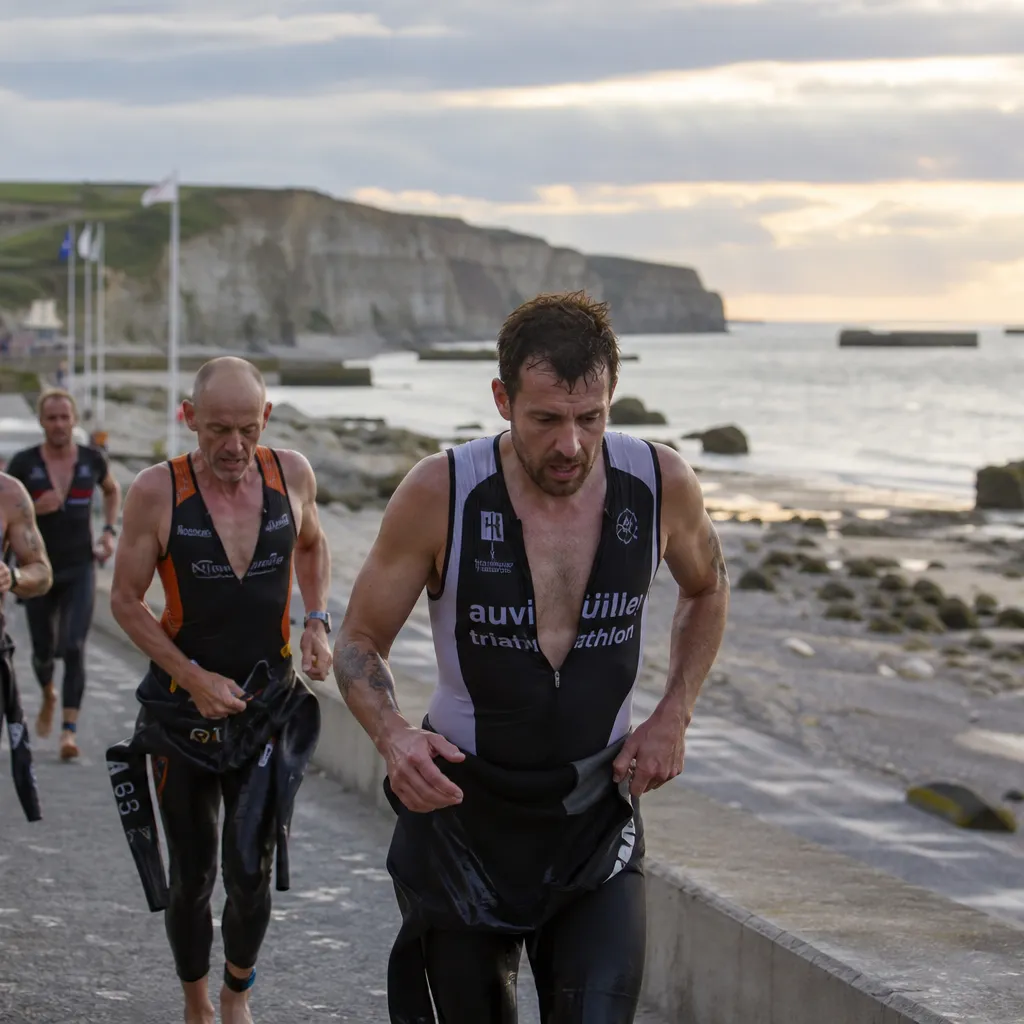 Sportifs en paddle et en course au bord de l'eau en Normandie